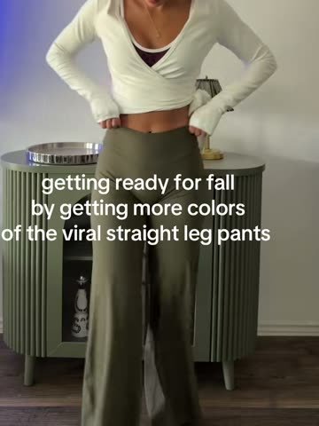 Product still: olive straight-leg pants, from Michelle's video